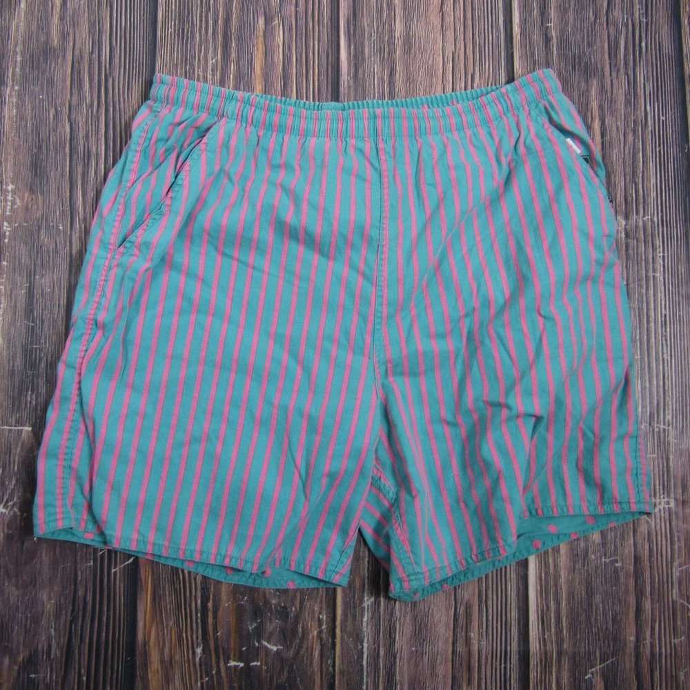 Silver Fern Mens Small Green Bermuda Shorts Reversible Striped Dot Vintage 90s